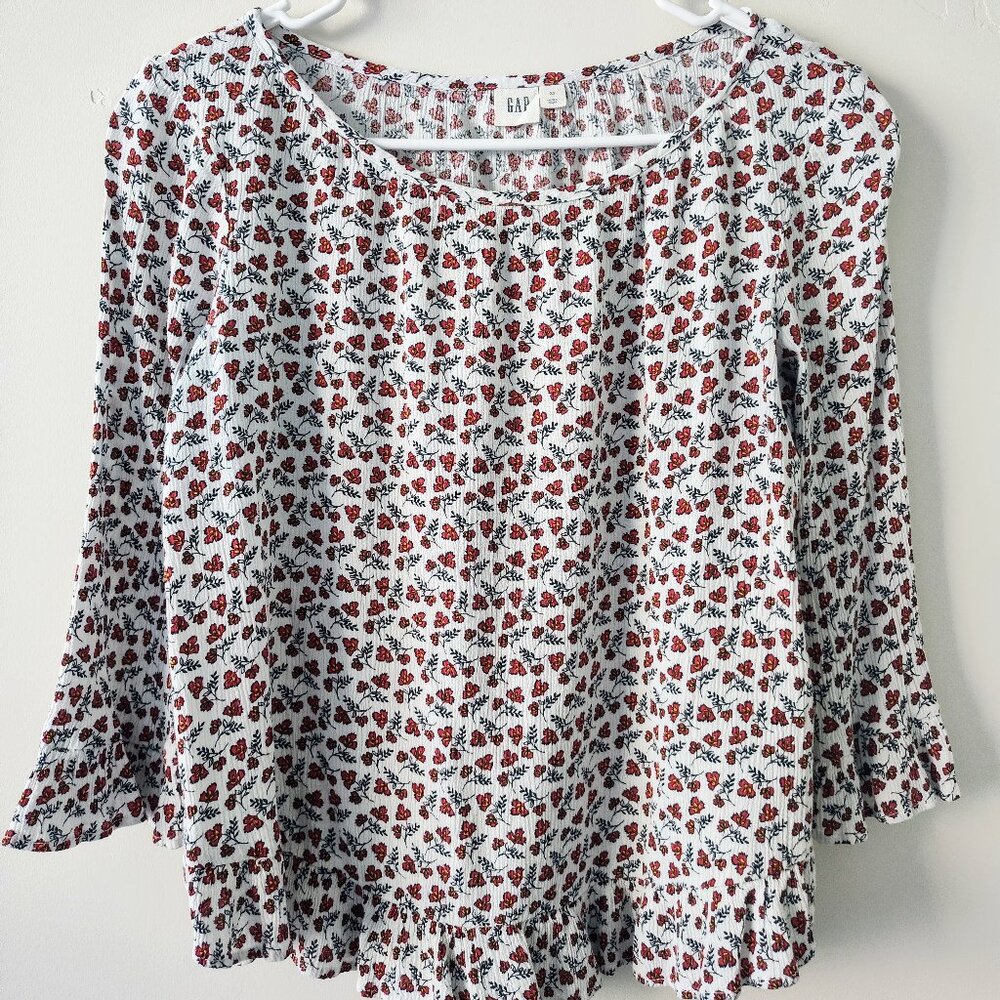 GAP Women's Floral Top Size XS Flare Sleeve Peasant Boho